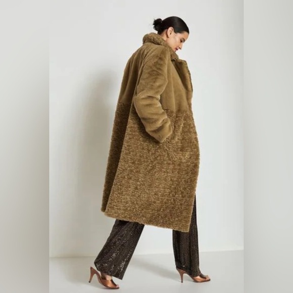 NEXT Direct Olive Green Longline Faux Fur Teddy Borg Mix Coat Size US 10 - Picture 7 of 16